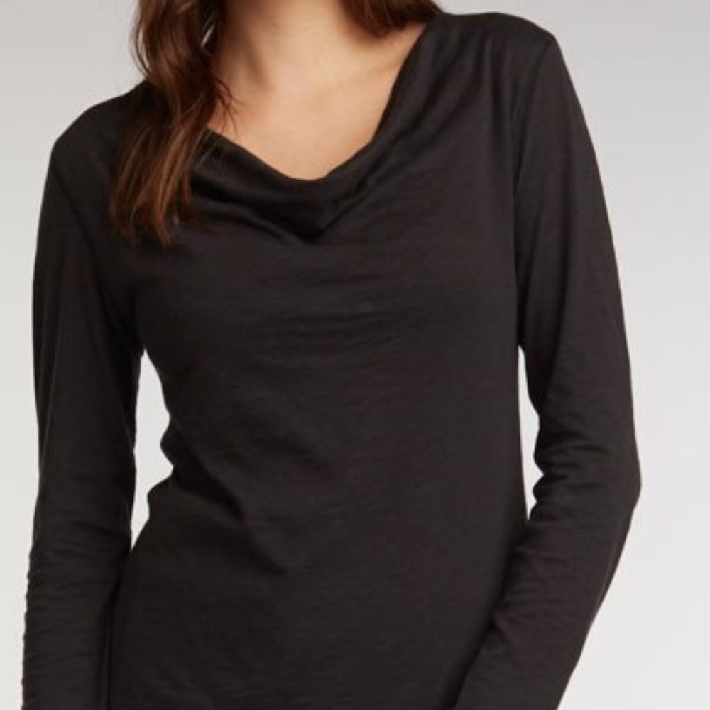 Dark gray Indigenous drape neck knit top.